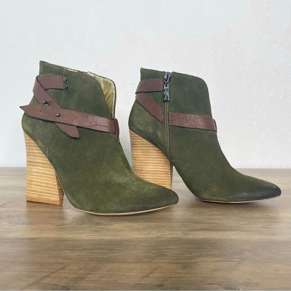 MATT Bernson Special Project Olive Green Suede Leather Ankle Boots Booties